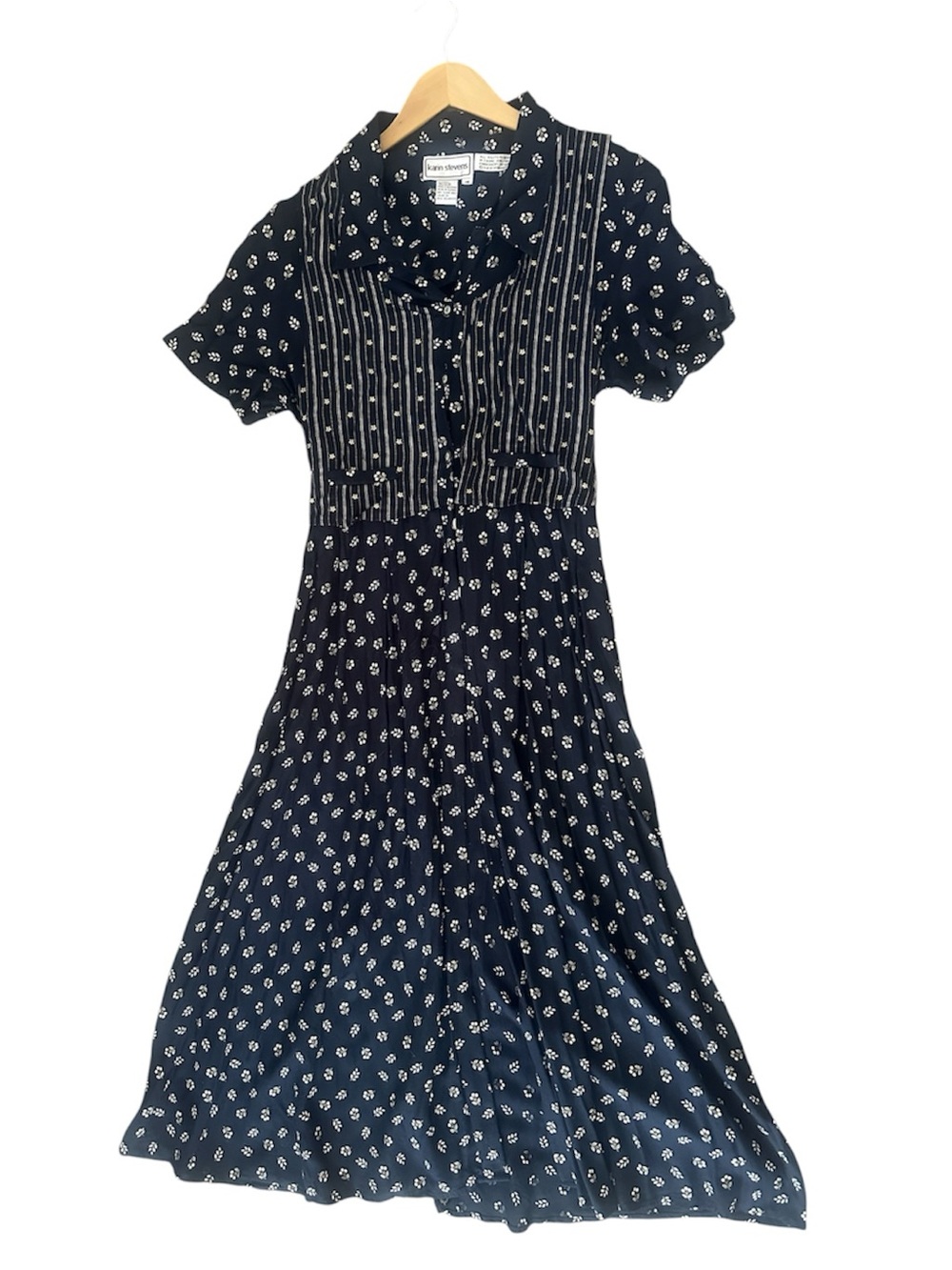 Vintage Karin Stevens Navy Floral Print Midi Maxi Dress Size 16